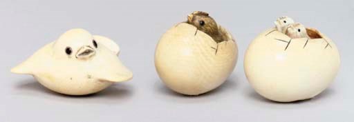 A group of three Japanese ivory netsuke, 19th and 20th Century