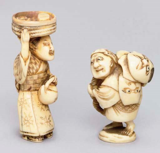Two Japanese ivory netsuke, one signed Teigetsu, early and late 19th Century