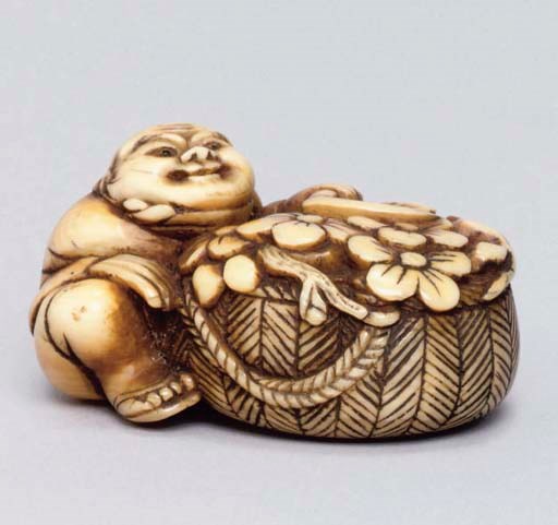 A Japanese ivory netsuke of a farmer, early 19th Century