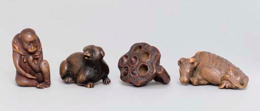 Four Japanese wood netsuke, 19th Century