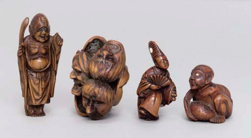 Four Japanese wood netsuke, 19th Century