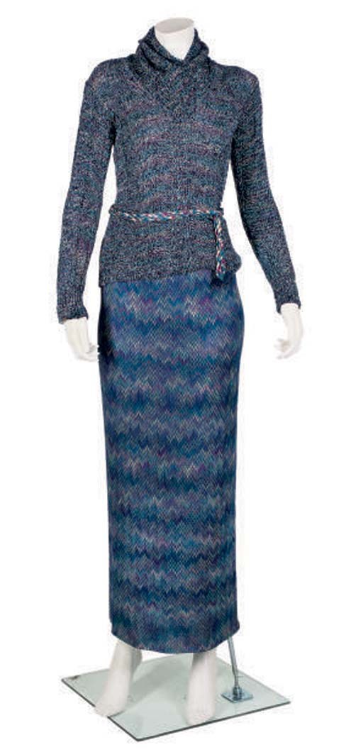 MISSONI, A KNITTED ENSEMBLE AND A LONG BLACK DRESS WITH JADE CUFFS