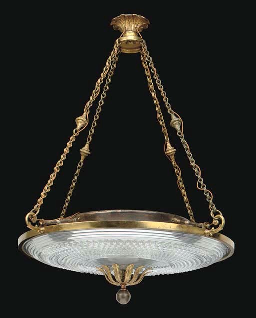 A CUT GLASS AND GILT BRASS HANGING LIGHT