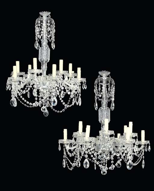 A PAIR OF BOHEMIAN GLASS TWELVE-LIGHT CHANDELIERS