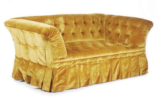 A PAIR OF CONTEMPORARY GOLD VELVET UPHOLSTERED SOFAS,