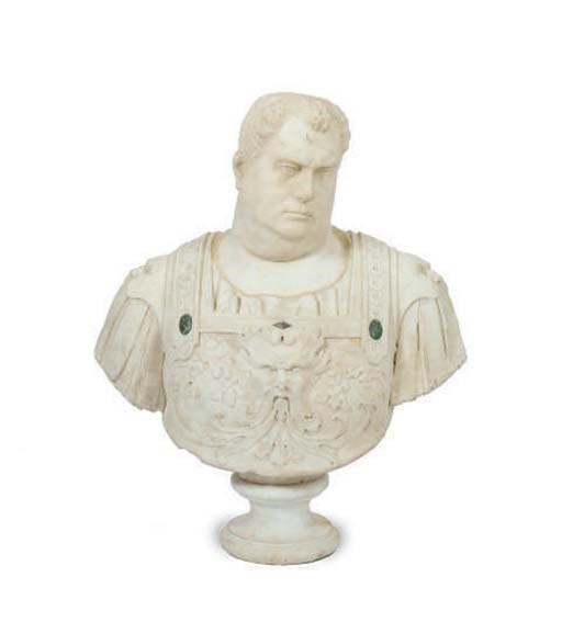 A WHITE MARBLE BUST OF A ROMAN EMPEROR VITELLIUS,