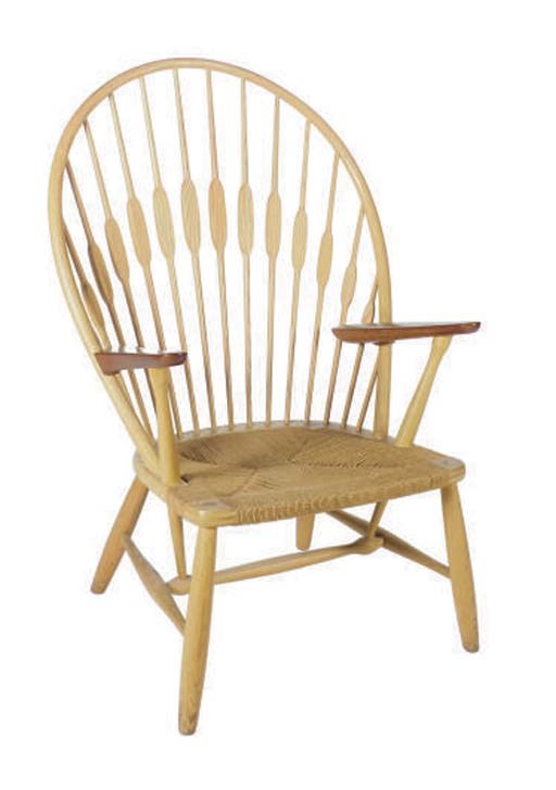 AN ASH AND TEAK 'PEACOCK' ARMCHAIR,