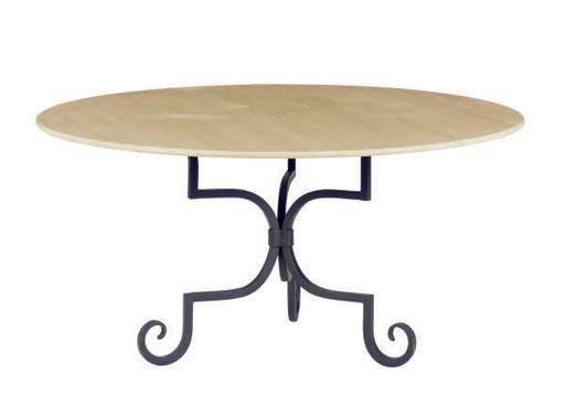 A CONTEMPORARY CAST IRON AND GRANITE TOP DINING TABLE,