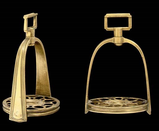 A PAIR OF EUROPEAN BRASS STIRRUPS