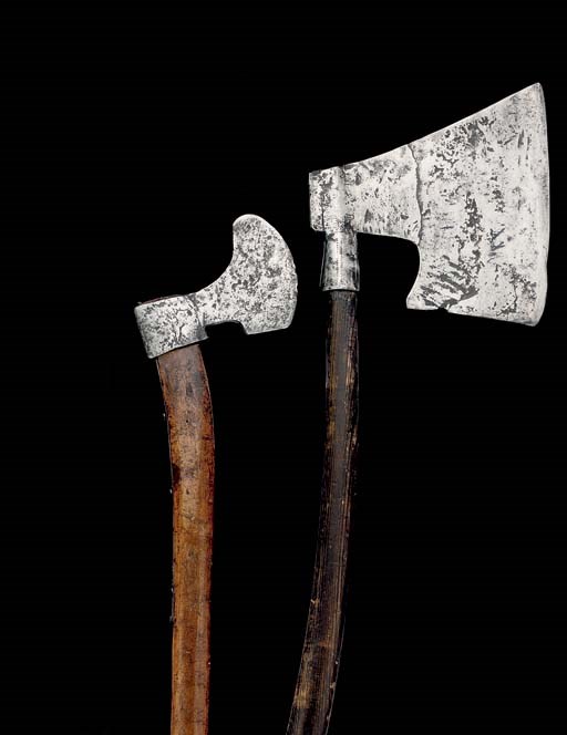 A EUROPEAN FIGHTING AXE; AND A GERMAN WOODSMAN'S OR EXECUTIONER'S AXE, IN 16TH CENTURY STYLE