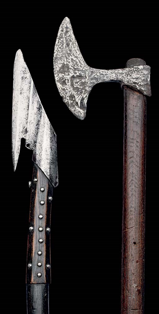 A FIGHTING AXE, CENTRAL OR EAST EUROPEAN; AND ANOTHER, PERHAPS SCANDINAVIAN
