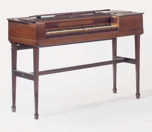 A REGENCY MAHOGANY AND FRUITWOOD INLAID TABLE PIANO