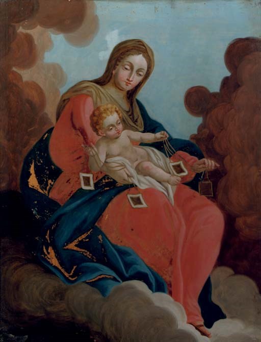A SICILIAN REVERSE GLASS PAINTING OF THE VIRGIN AND CHILD