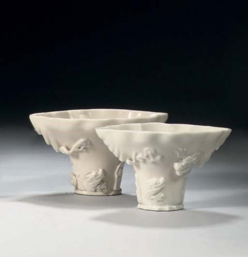 Two Chinese blanc-de-chine libation cups