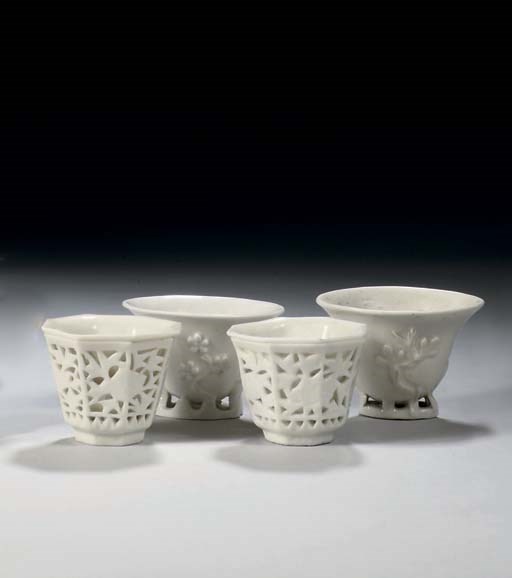 Two pairs of Chinese blanc-de-chine cups