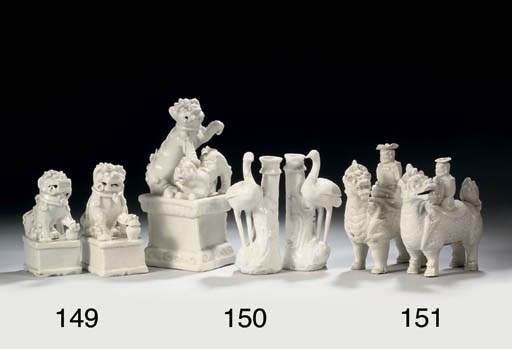 Two Chinese blanc-de-chine models of qilin with European riders
