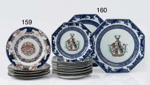 A set of seven Chinese imari armorial plates