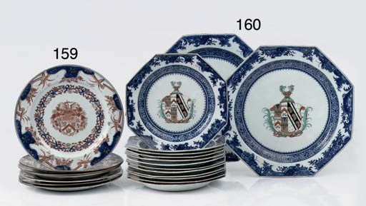 A set of twelve and a pair of Samson armorial octagonal plates