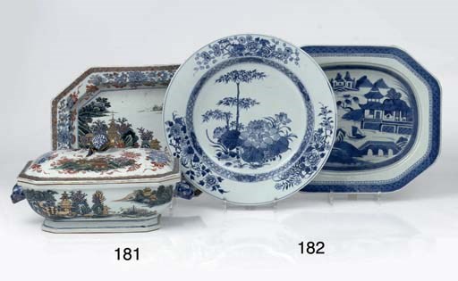 A Chinese Dutch-decorated tureen, cover and stand