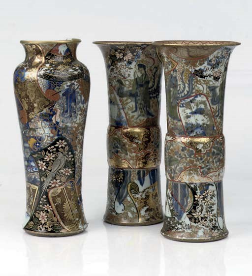 A Chinese matched three-piece European-decorated garniture