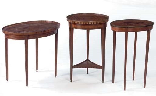 THREE VARIOUS DUTCH SATINWOOD AND MARQUETRY OCCASIONAL TABLES
