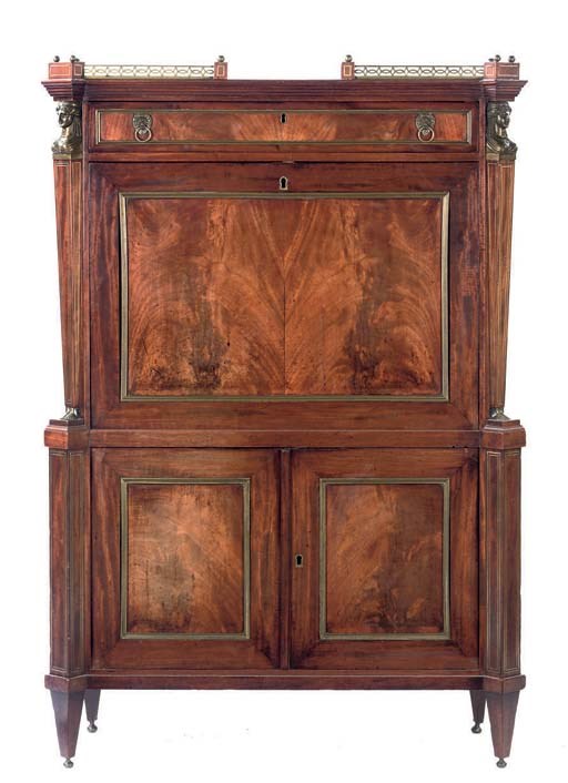 A DUTCH BRASS-MOUNTED MAHOGANY SECRETAIRE A ABBATANT