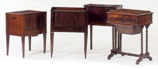 TWO DUTCH MAHOGANY BEDSIDE CABINETS AND A DUTCH OAK BEDSIDE CABINET