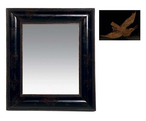 A NORTH GERMAN BLACK AND GILT-JAPANNED MIRROR