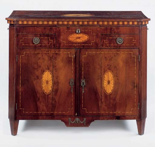 A DUTCH GILT-METAL MOUNTED MAHAGONY AND FRUITWOOD SIDEBOARD "KLAPBUFFET"
