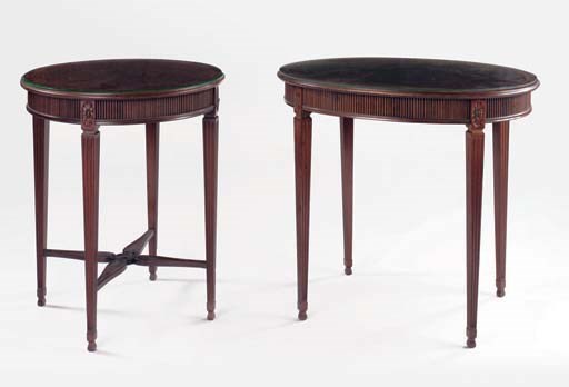 TWO DUTCH MAHOGANY AND TULIPWOOD TEA TABLES