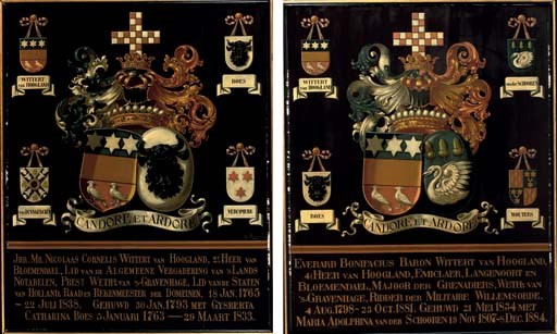 A PAIR OF DUTCH PARCEL-GILT AND POLYCHROME-PAINTED ARMORIAL PANELS