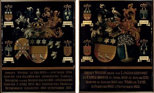 A PAIR OF DUTCH PARCEL-GILT AND POLYCHROME-PAINTED ARMORIAL PANELS