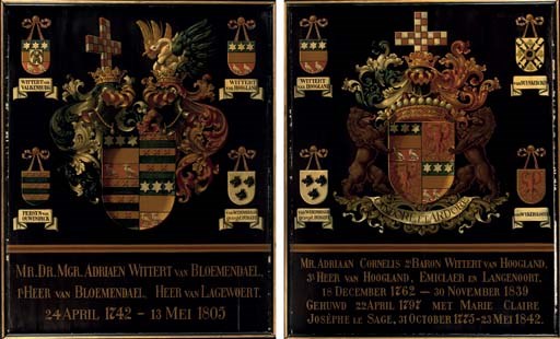 A PAIR OF DUTCH PARCEL-GILT AND POLYCHROME PAINTED ARMORIAL PANELS