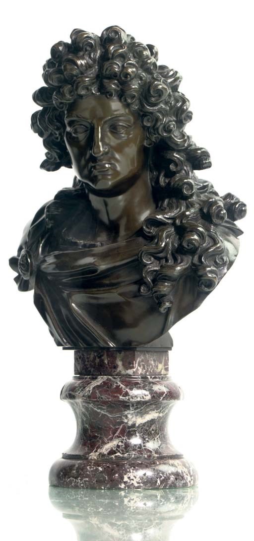 A BRONZE BUST OF LOUIS XIV