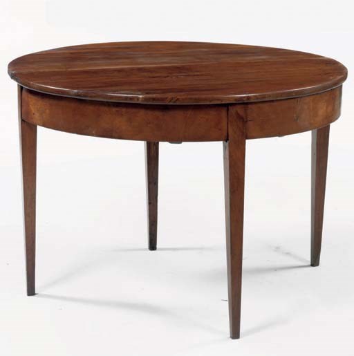 A GERMAN BIEDERMEIER WALNUT DEMILUNE SIDE TABLE