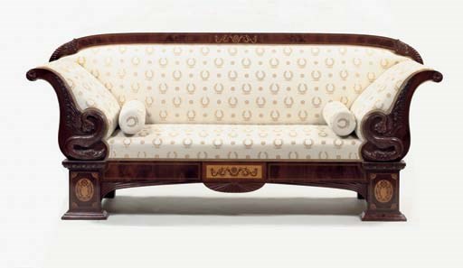 A MID GERMAN BIEDERMEIER MAHOGANY AND FRUITWOOD SETTEE