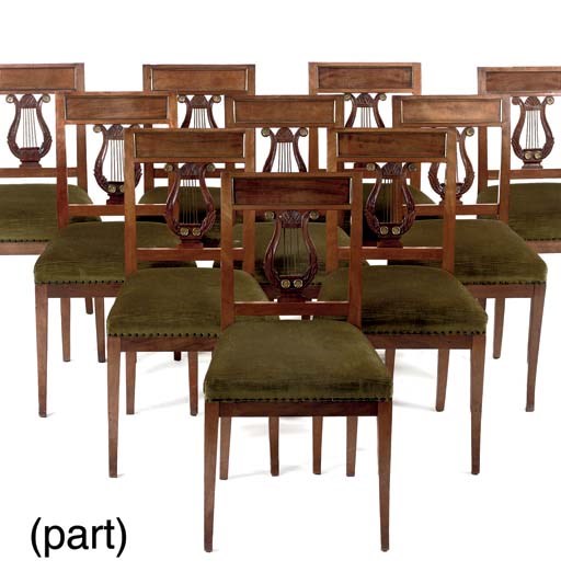 A SET OF TWELVE DUTCH BRASS-MOUNTED MAHOGANY SIDE CHAIRS