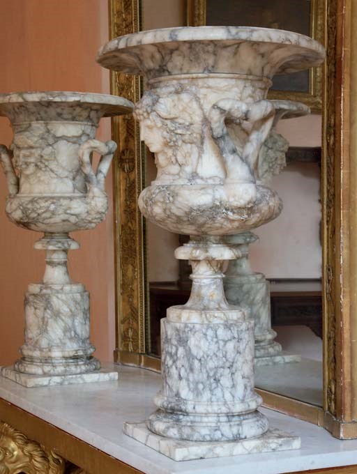 A PAIR OF ITALIAN ALABASTER CAMPANA VASES