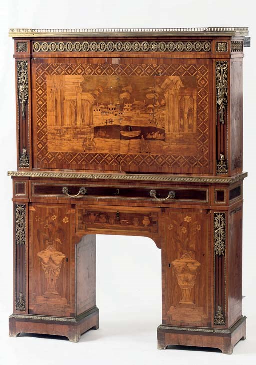 A FRENCH ORMOLU-MOUNTED ROSEWOOD, TULIPWOOD, AMARANTH AND MOTHER-OF-PEARL PARQUETRY AND MARQUETRY COLLECTOR'S CABINET