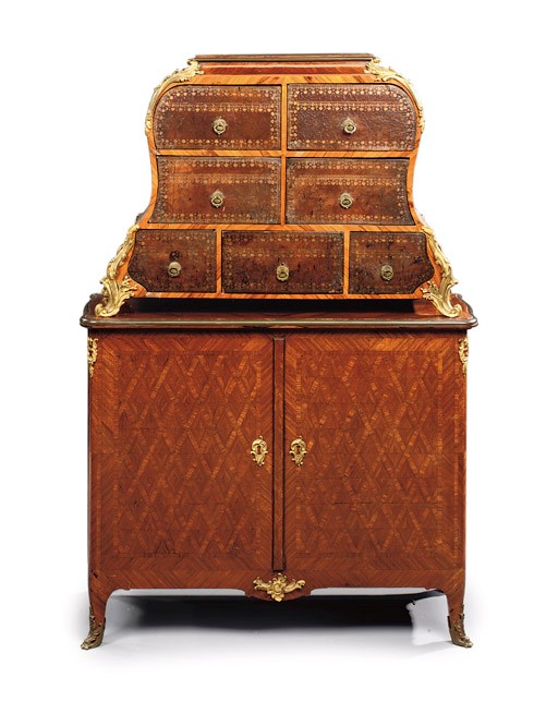 A FRENCH ORMOLOU-MOUNTED TULIPWOOD AND KINGWOOD PARQUETRY CARTONNIER AND CABINET
