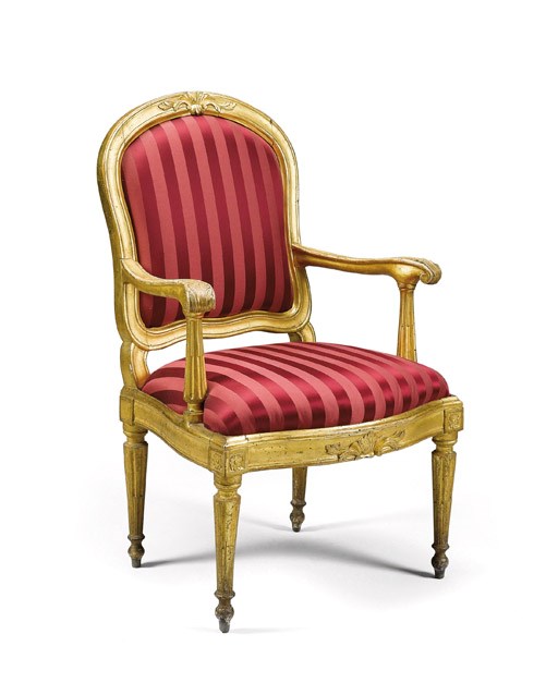 AN ITALIAN GILTWOOD ARMCHAIR