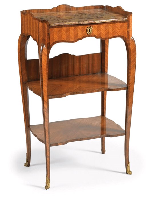 A NAPOLEON III ORMOLU-MOUNTED TULIPWOOD AND KINGWOOD TABLE A ECRIRE