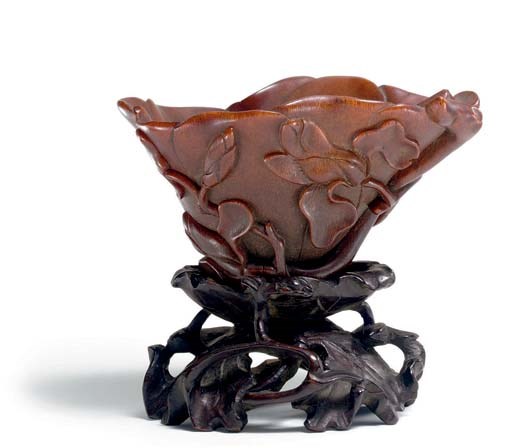 **A RHINOCEROS HORN MAGNOLIA-FORM LIBATION CUP