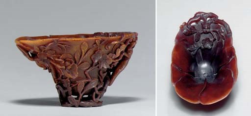 **A FLOWER-FORM RHINOCEROS HORN LIBATION CUP