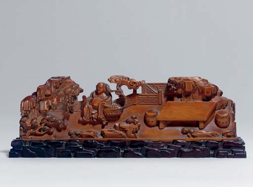 A FINELY CARVED BOXWOOD LOW TABLE SCREEN