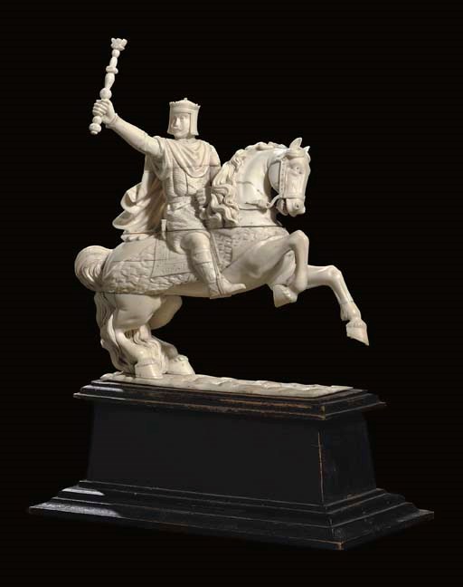 A DIEPPE CARVED IVORY EQUESTRIAN GROUP