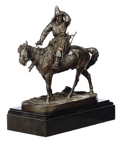 A RUSSIAN BRONZE EQUESTRIAN GROUP OF A BACHKIR