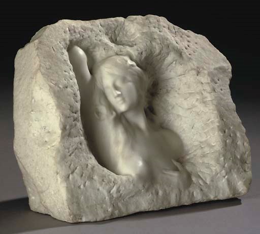 A FRANCO-MEXICAN WHITE MARBLE BUST OF 'L'EVEIL'