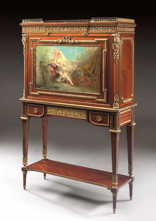 A LOUIS XVI STYLE ORMOLU-MOUNTED SECRETAIRE-ON-STAND