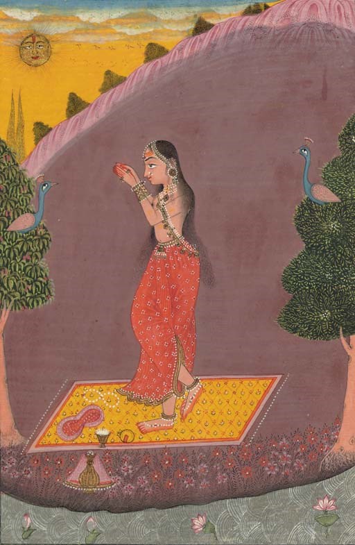 A painting of a woman at morning prayer